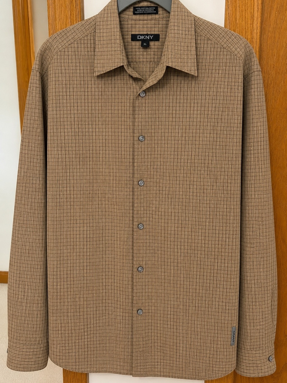 DKNY Men's Brown Check Button-Down Shirt XL